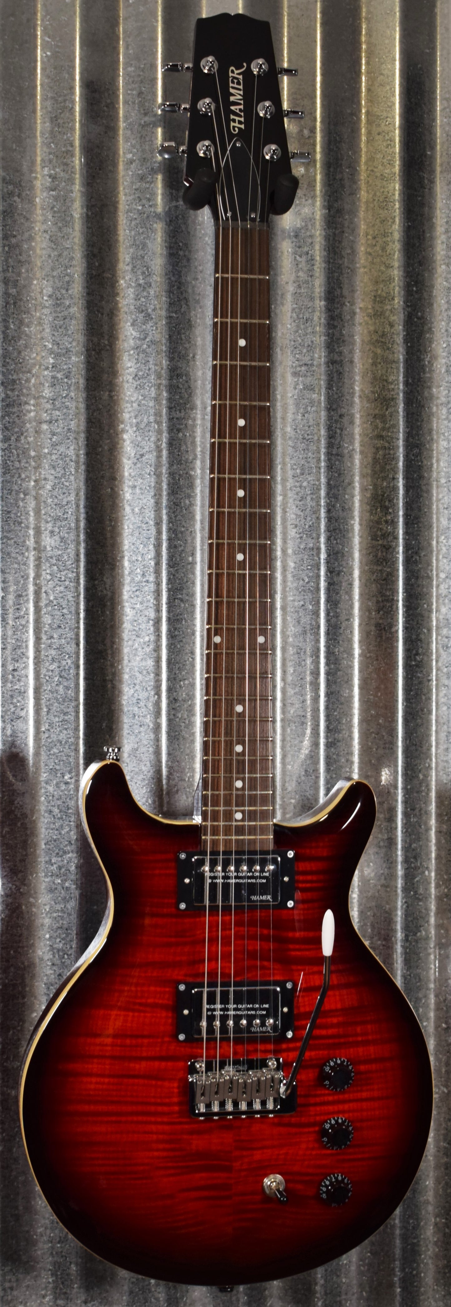 Hamer Archtop Flame Dark Cherry Wilkinson Tremolo Guitar SATFW-DCB #1099