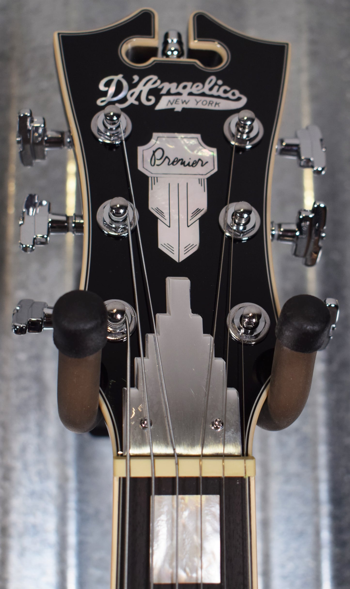 D'Angelico Premier Mini DC Double Cut Semi Hollow Stop Bar Black Flake Guitar & Bag #1436