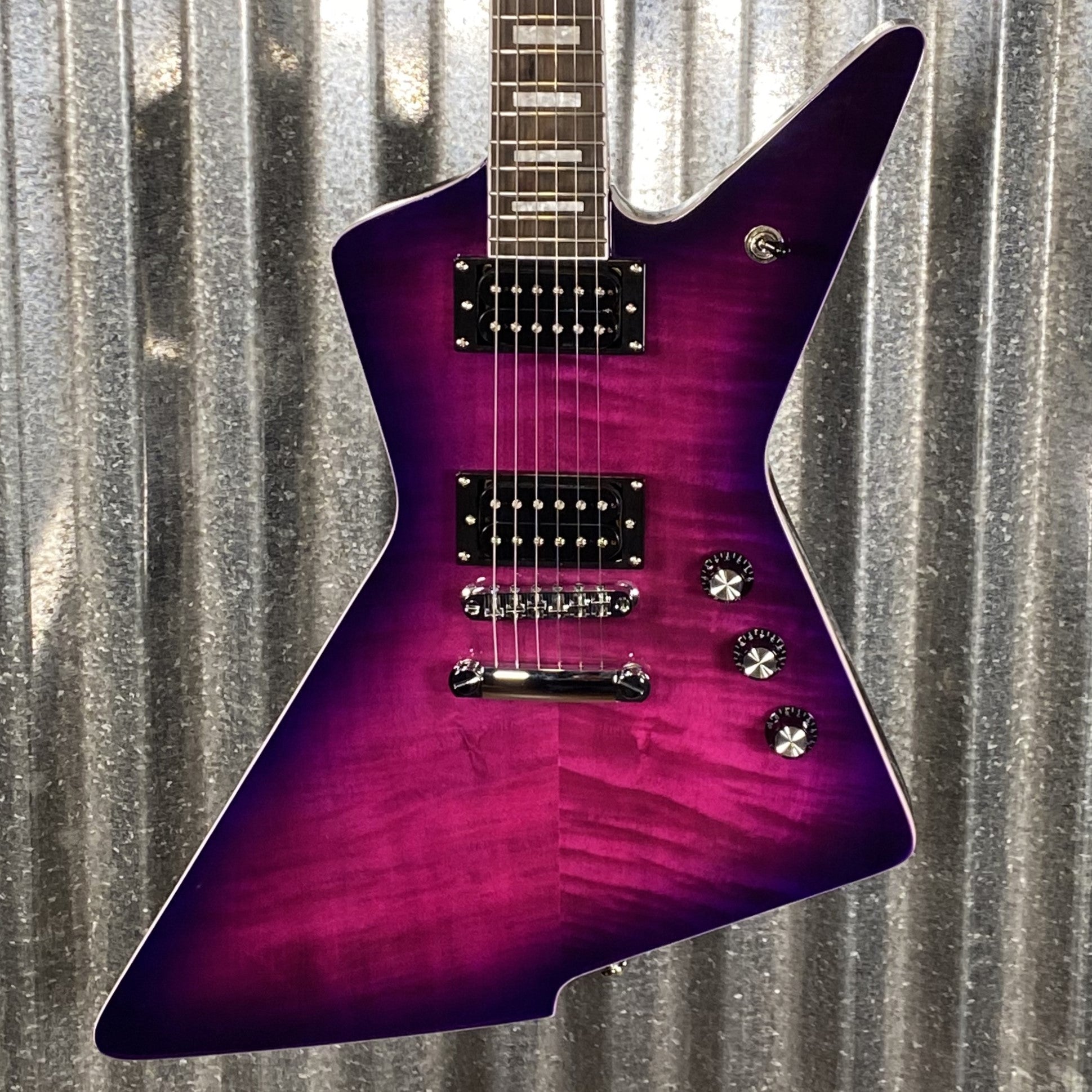 Westcreek Revenge Explorer Flame Transparent Purple Burst Guitar #0883 ...