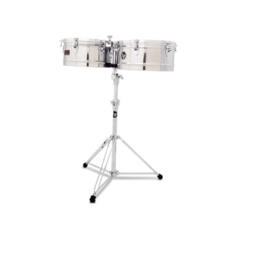 LP Latin Percussion Prestige 13" & 14" Stainless Steel Timbales & Stand LP1314-S