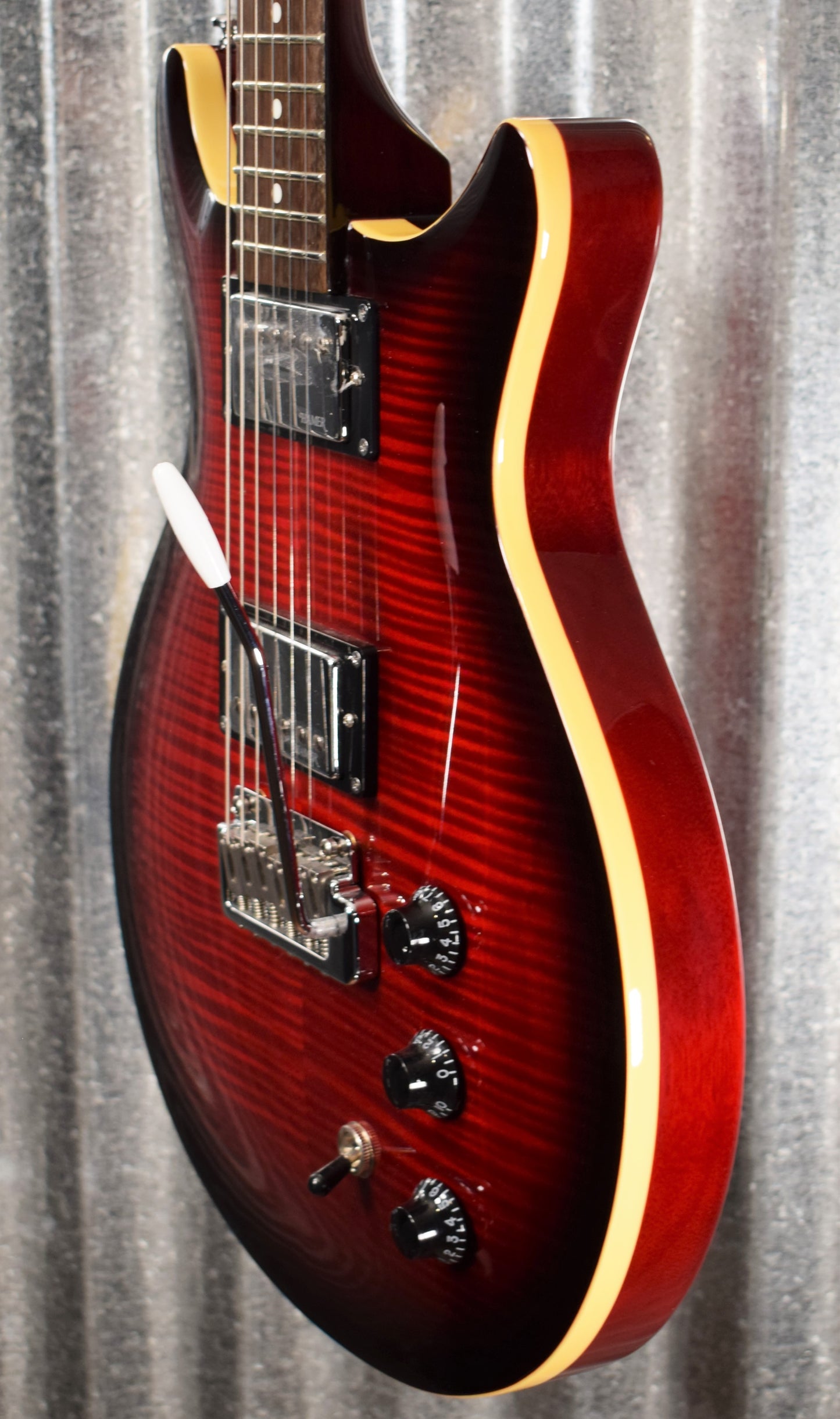 Hamer Archtop Flame Dark Cherry Wilkinson Tremolo Guitar SATFW-DCB #1194