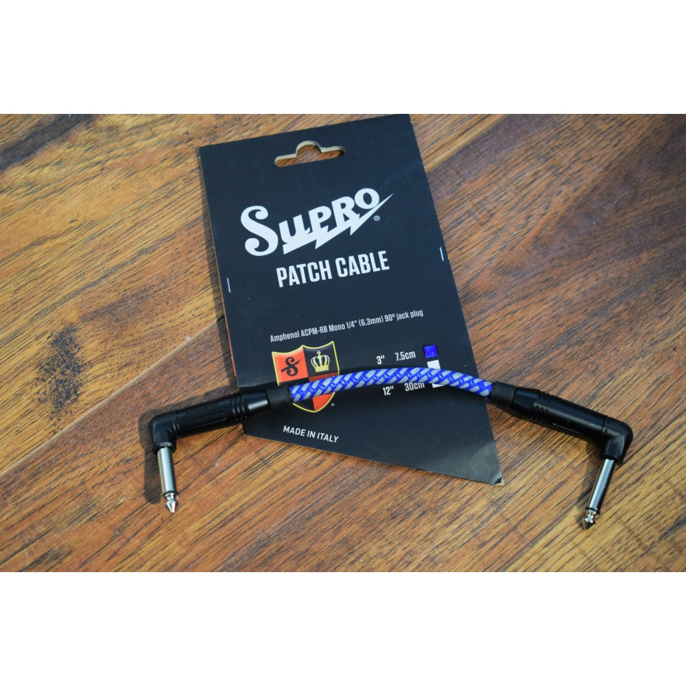 Supro USA PC-3 3" Guitar Bass Instrument Pedalboard Right Angle Patch Cable Blue