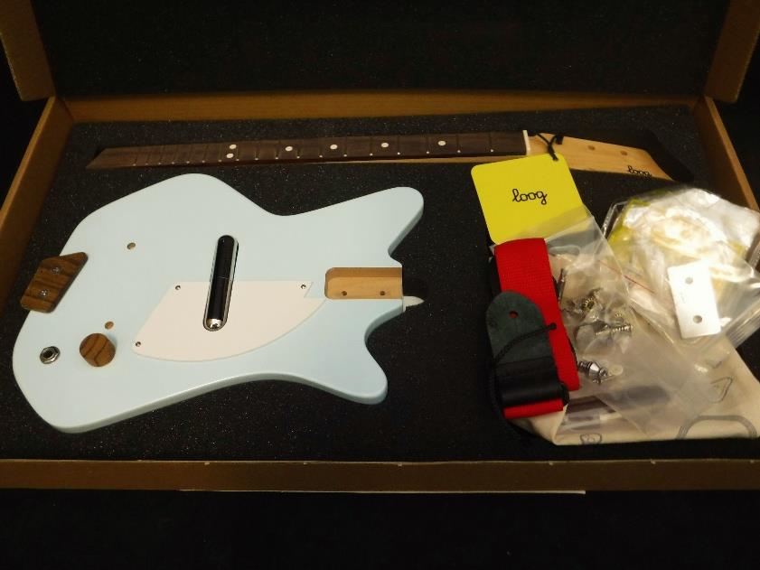 Loog DIY Blue 3 String Electric Guitar Kit Strap & Instructional Book Free APP