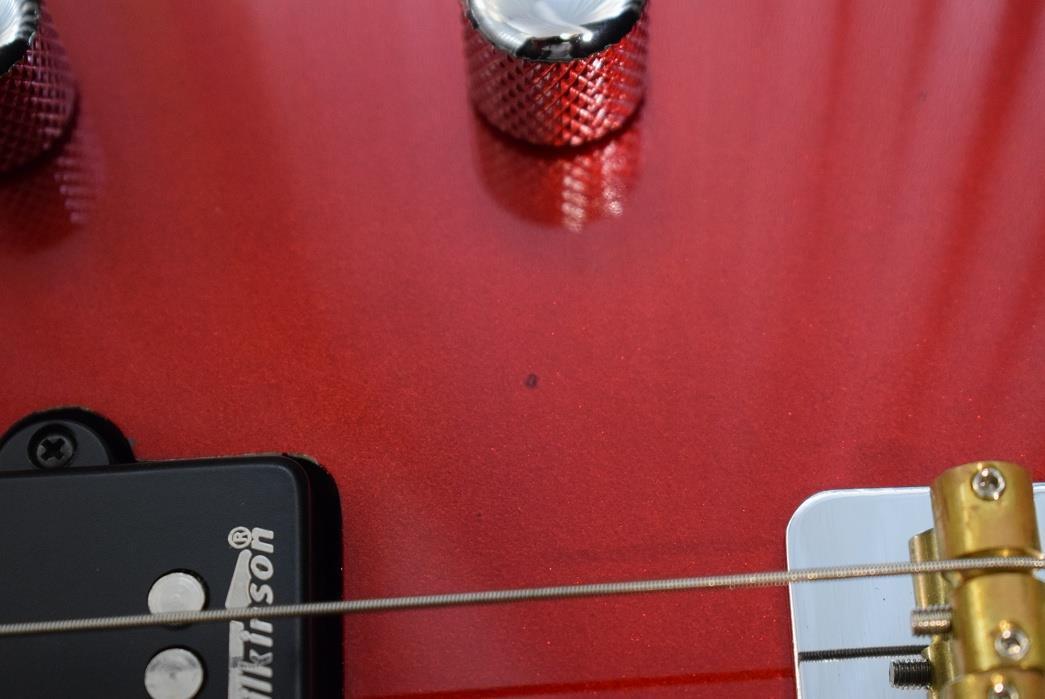 Vintage Guitars Reissue Series V90 Humbucker Candy Apple Red Bass Guitar & Case