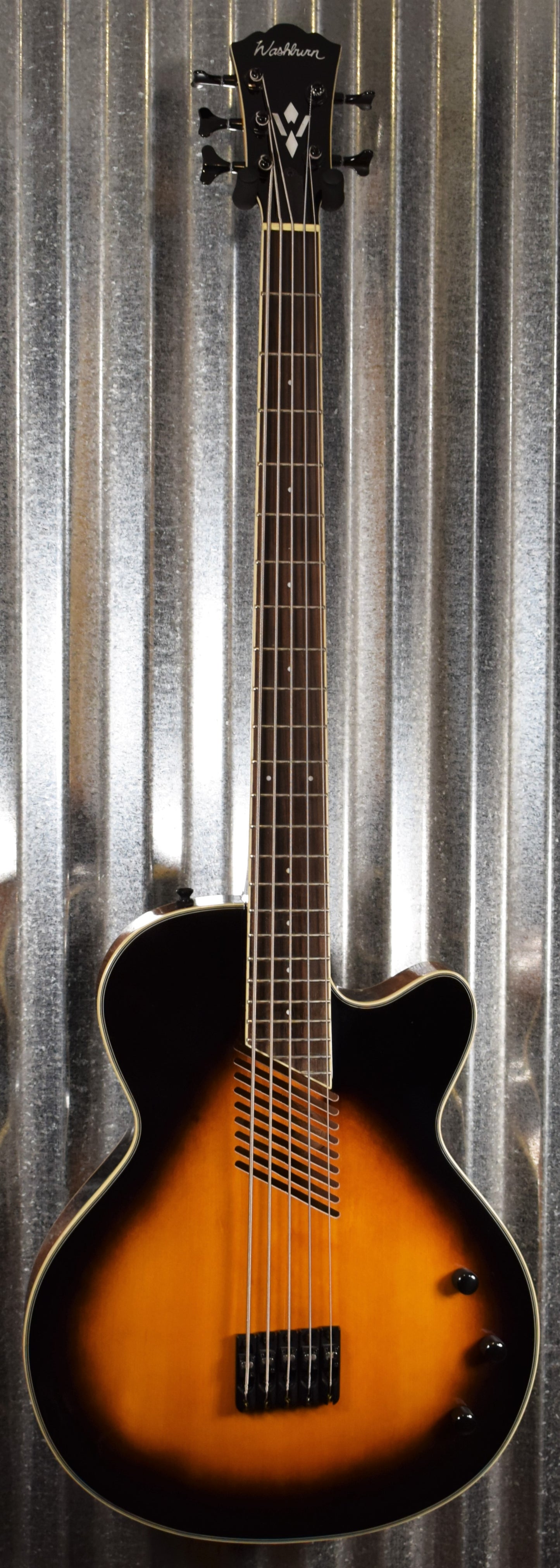 Washburn AB45VSK 5 String Cutaway Acoustic Electric Vintage Sunburst Bass & Case #0005 Used