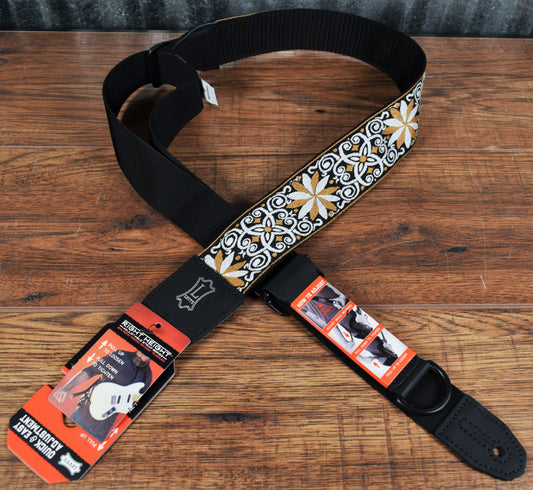 Levy's MRHHT-13 2" Right Height Adjustable Woven Floral Guitar & Bass Strap Yellow White
