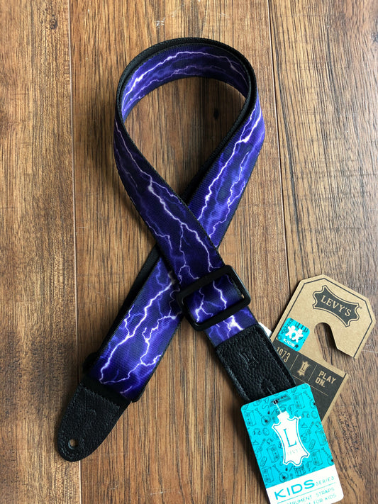 Levy's MPJR-004 1.5" Adjustable Printed Kids Guitar & Bass Strap Lightning Purple