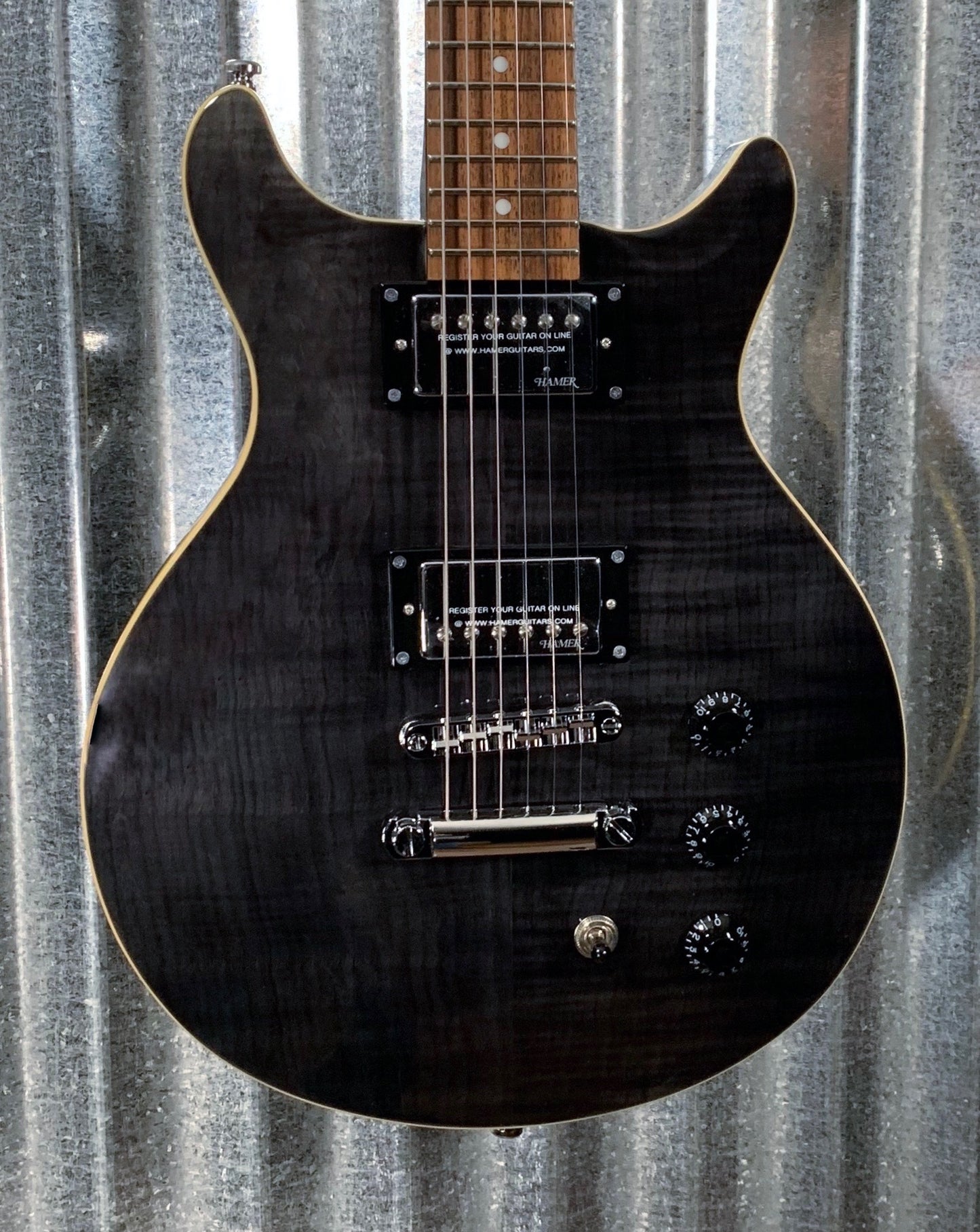 Hamer Archtop Flame Trans Black Double Cut Electric Guitar SATF-TBK #1118