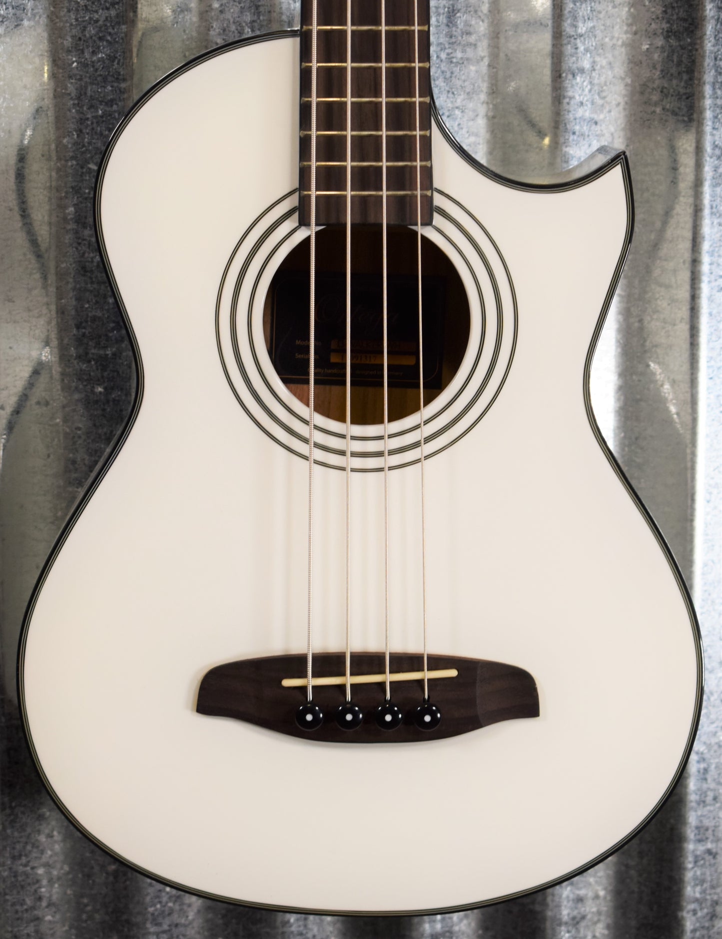 Ortega Guitars Deep Traveler D-Walker-WH White Short Scale Acoustic Electric Bass & Bag #1317 B Stock