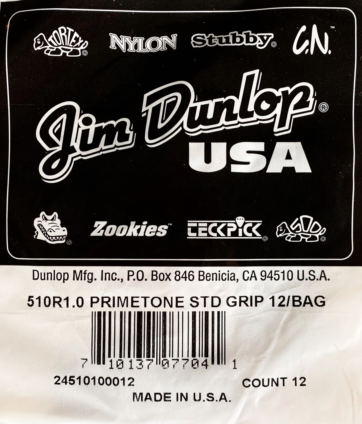 Dunlop 510-100 Primetone Standard Grip 1.0mm Guitar Pick Bag 12 Count
