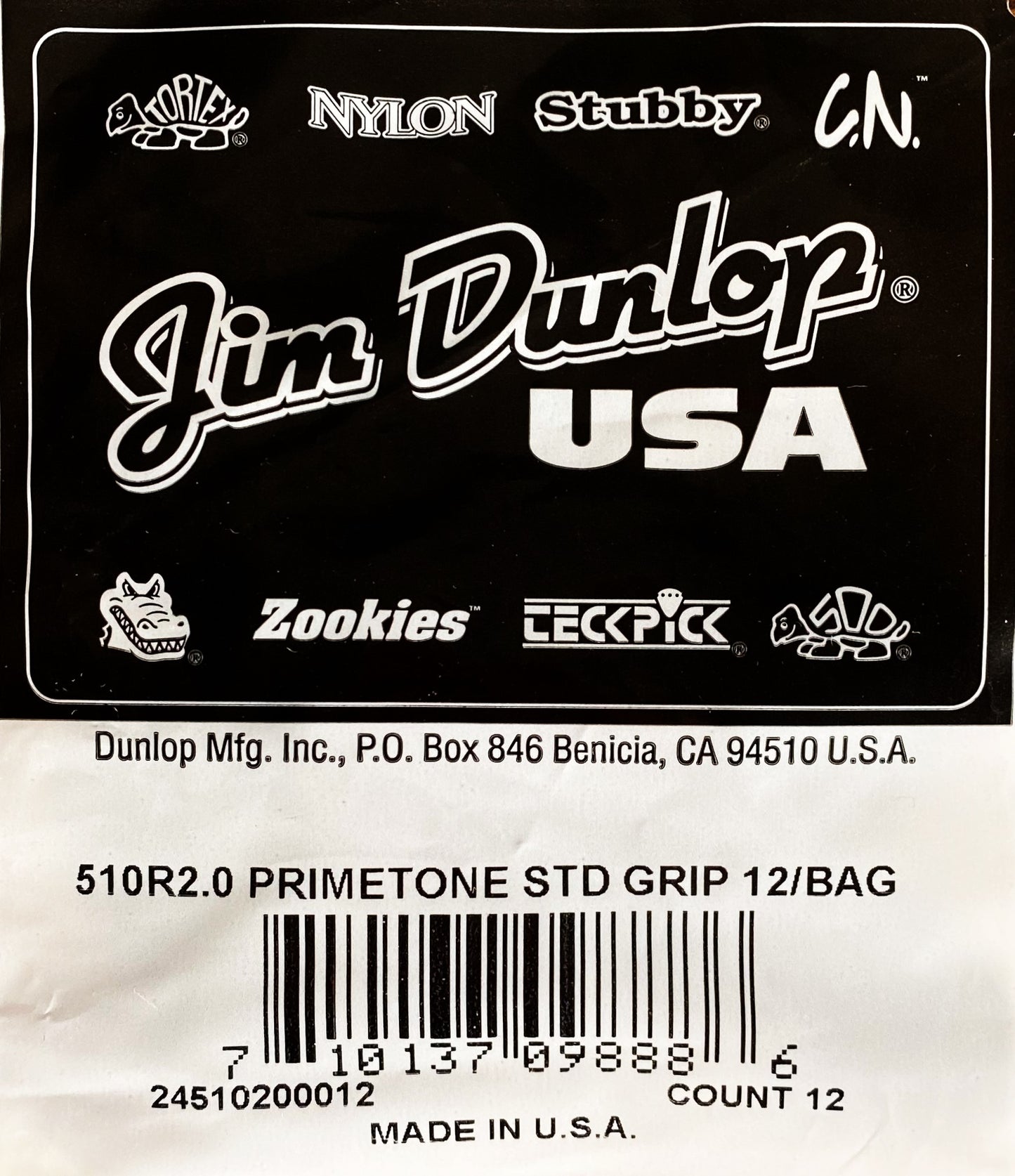 Dunlop 510-200 Primetone Standard Grip 2.0mm Guitar Pick Bag 12 Count