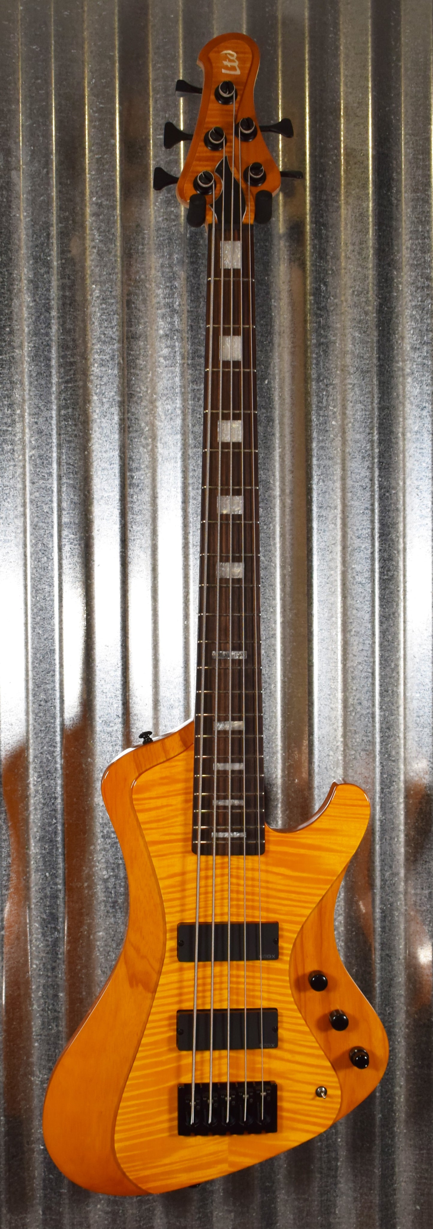 ESP LTD STREAM-1005 Flame Honey Natural EMG 5 String Bass & Case #0523 Used