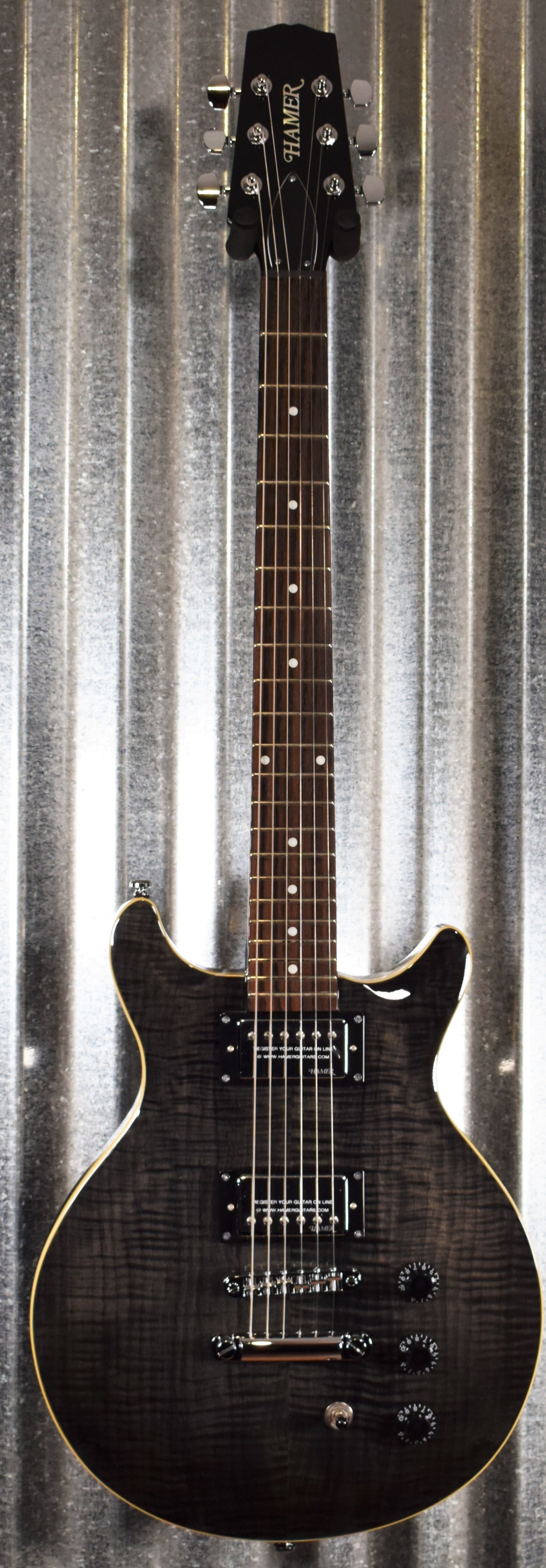 Hamer Archtop Flame Trans Black Double Cut Guitar SATF-TBK #0193