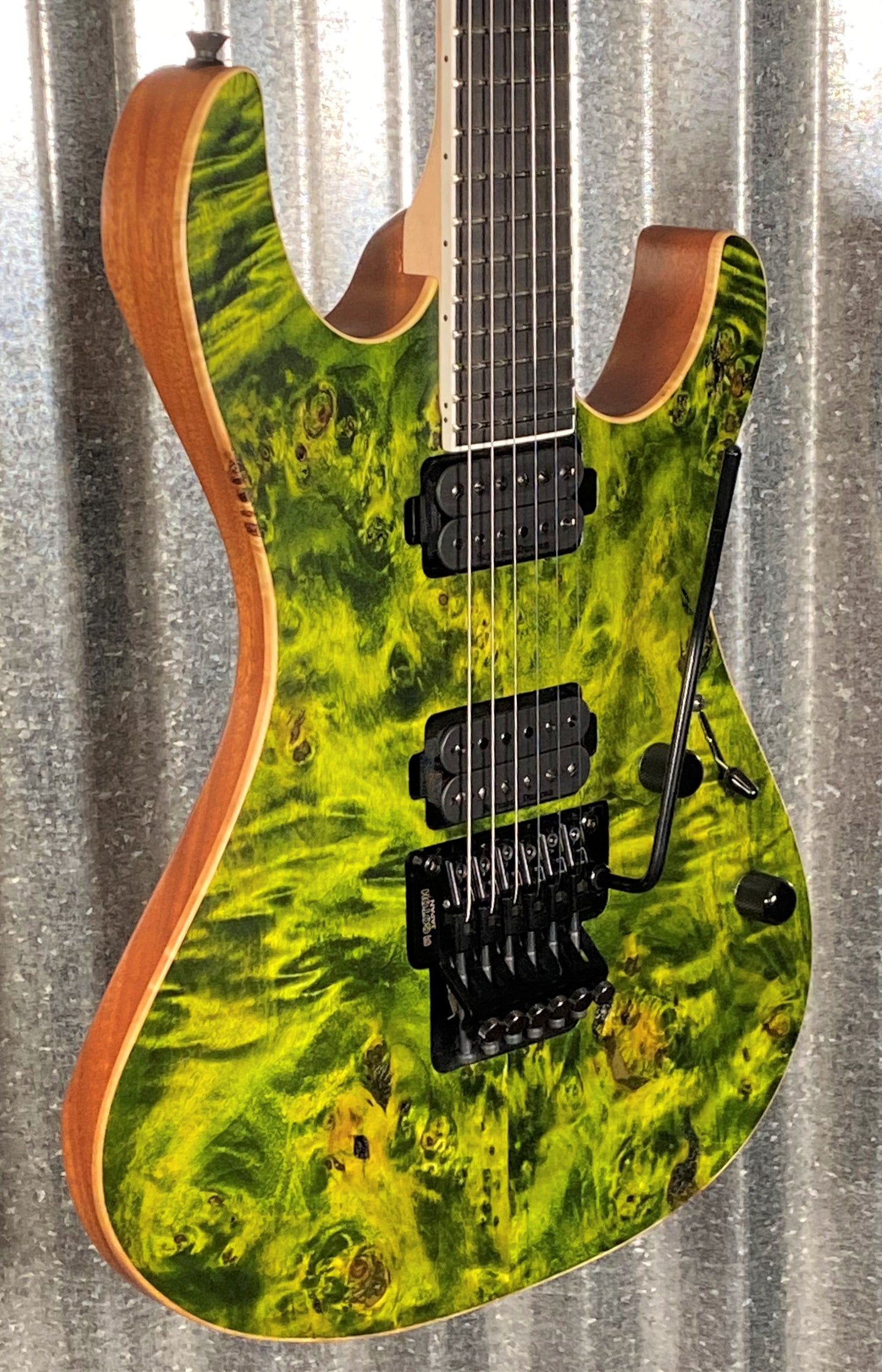 Vola Ares FR BM Tribal Green Burl Satin Guitar & Case #3207