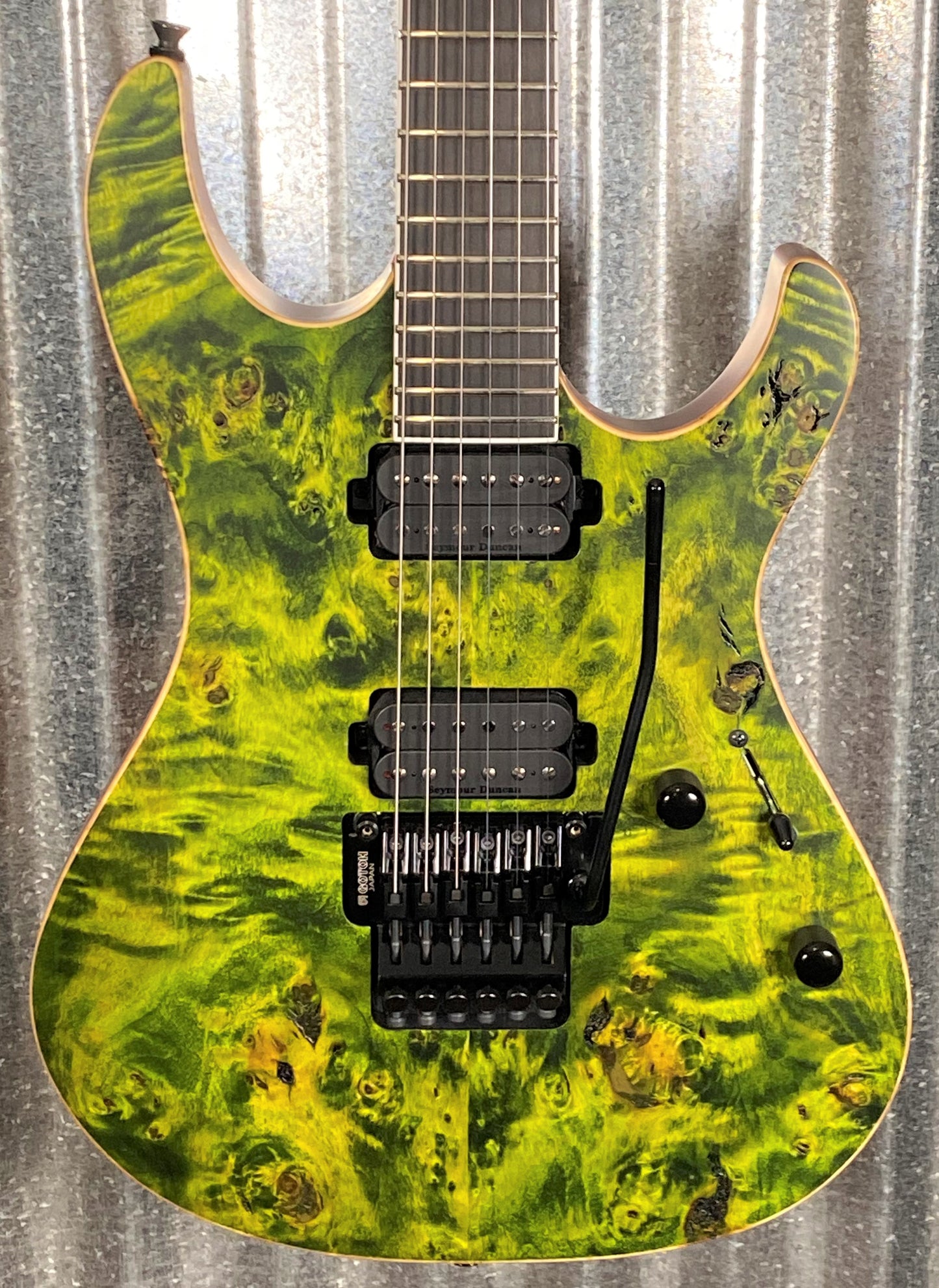 Vola Ares FR BM Tribal Green Burl Satin Guitar & Case #3207