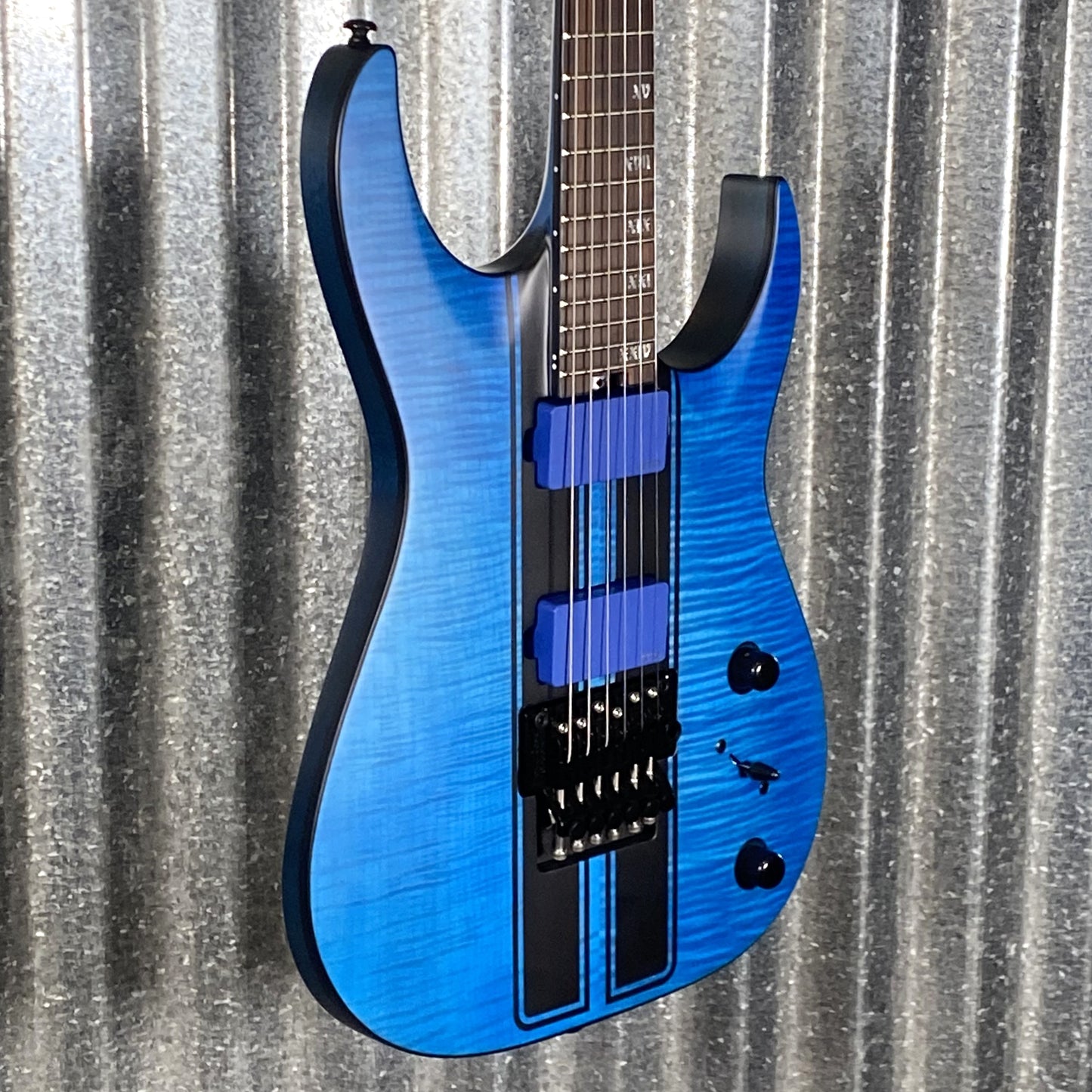 Schecter Banshee GT FR Flame Top Floyd Rose Satin Trans Blue Black Stripe Guitar #0657