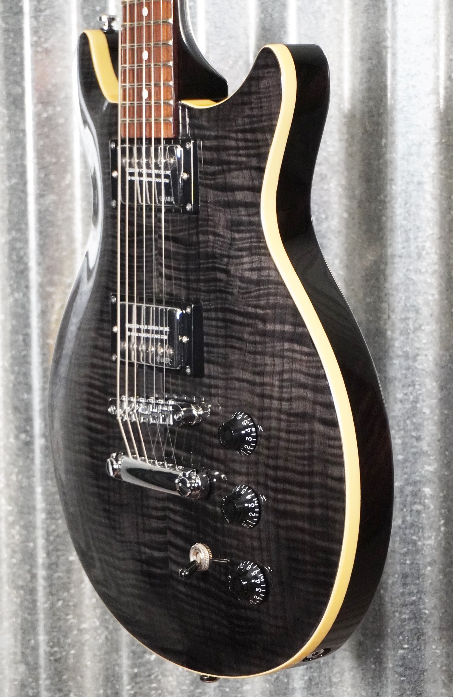 Hamer Archtop Flame Trans Black Double Cut Guitar SATF-TBK #0131