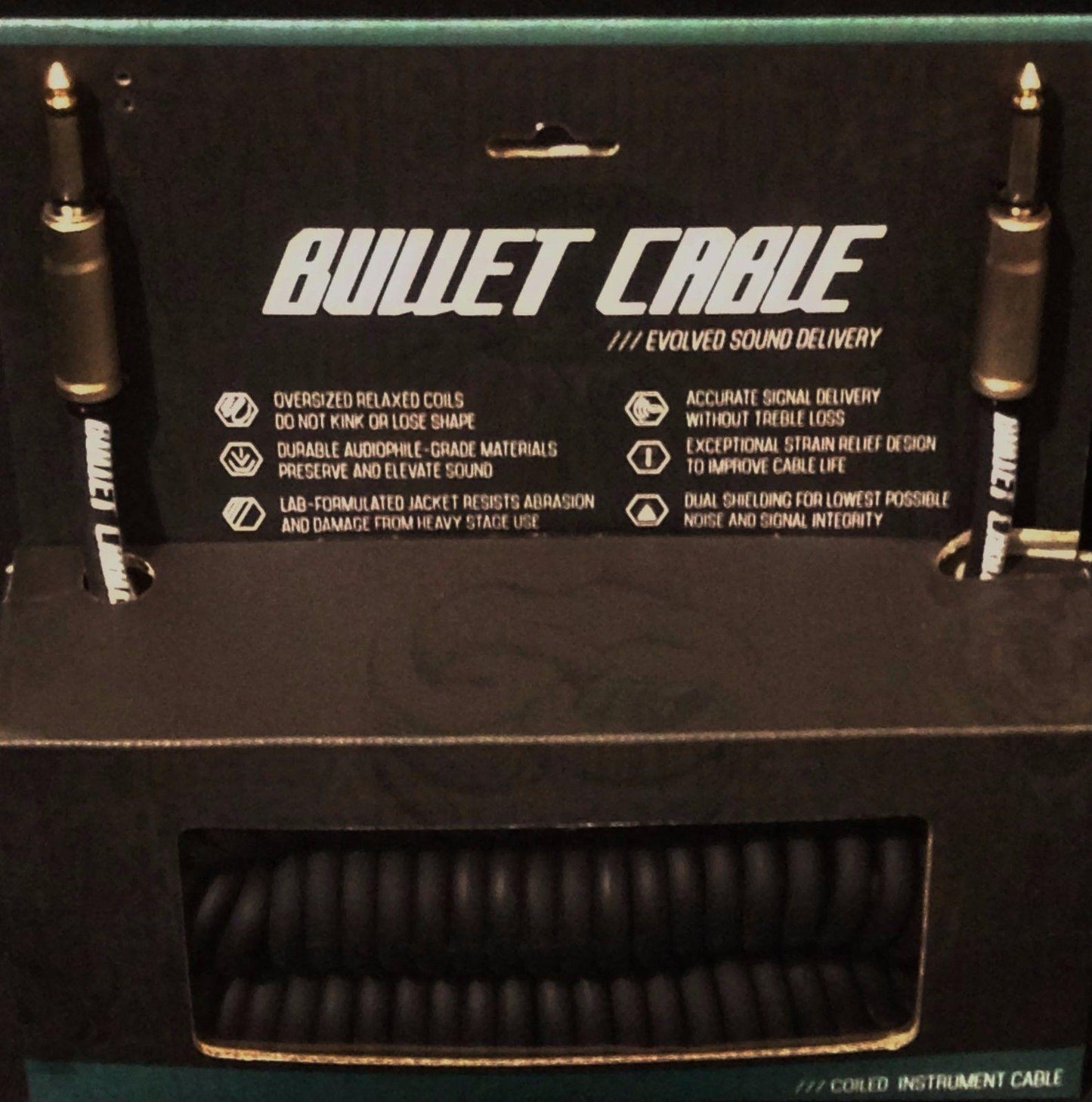 Bullet Cable 30' Coil Straight & Straight Connectors Guitar Bass Keyboard Black BC-30CC