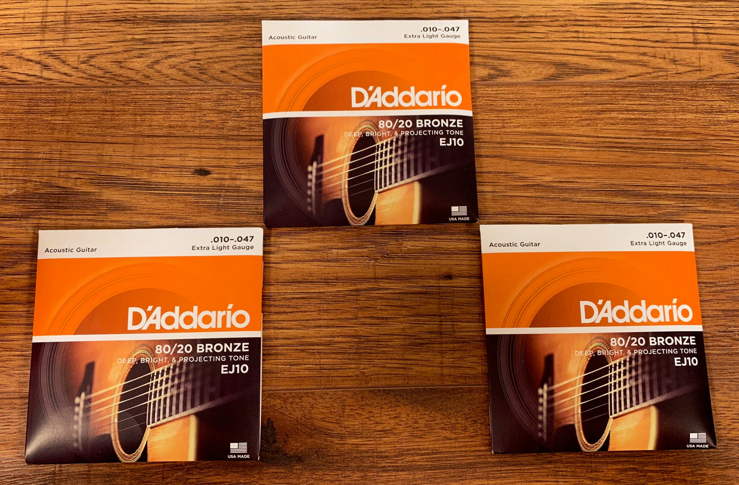 D'Addario EJ10 80/20 Bronze Extra Light Acoustic Guitar Strings 10-47 3 Pack
