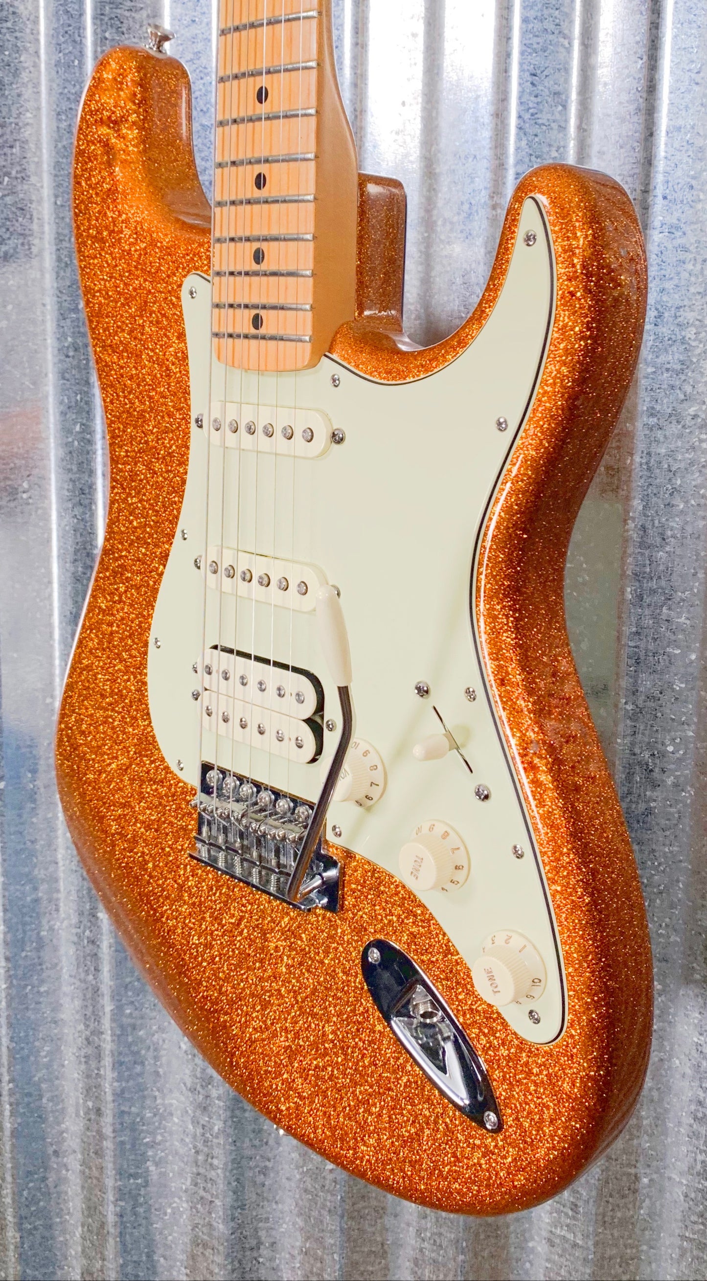 Fender MIM FSR Standard Stratocaster HSS Maple Sunfire Orange Flake Guitar & Case #6392 Used