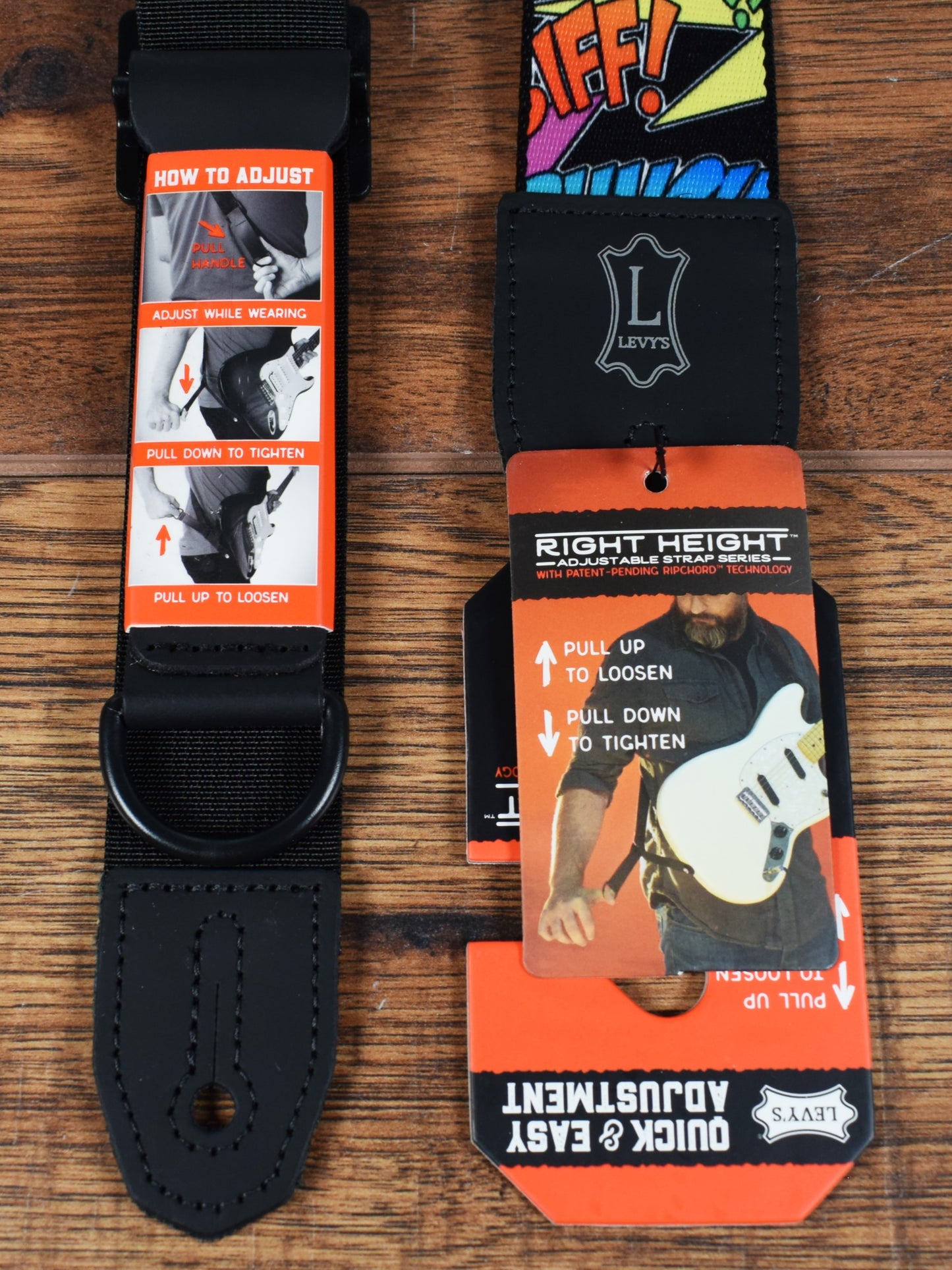 Levy's MPRH-36 2" Right Height Adjustable Printed Guitar & Bass Strap Comic Book Onomatopoeia