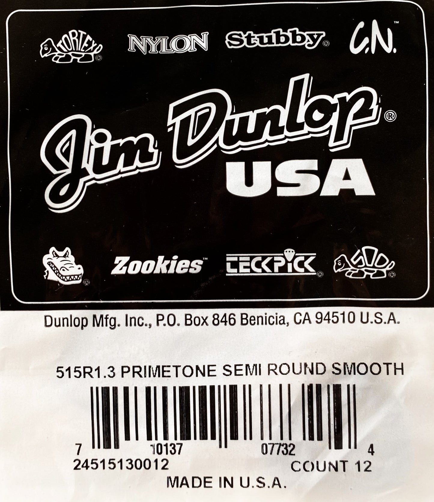 Dunlop 515-130 Primetone Semi Round Smooth 1.3mm Guitar Pick Bag 12 Count