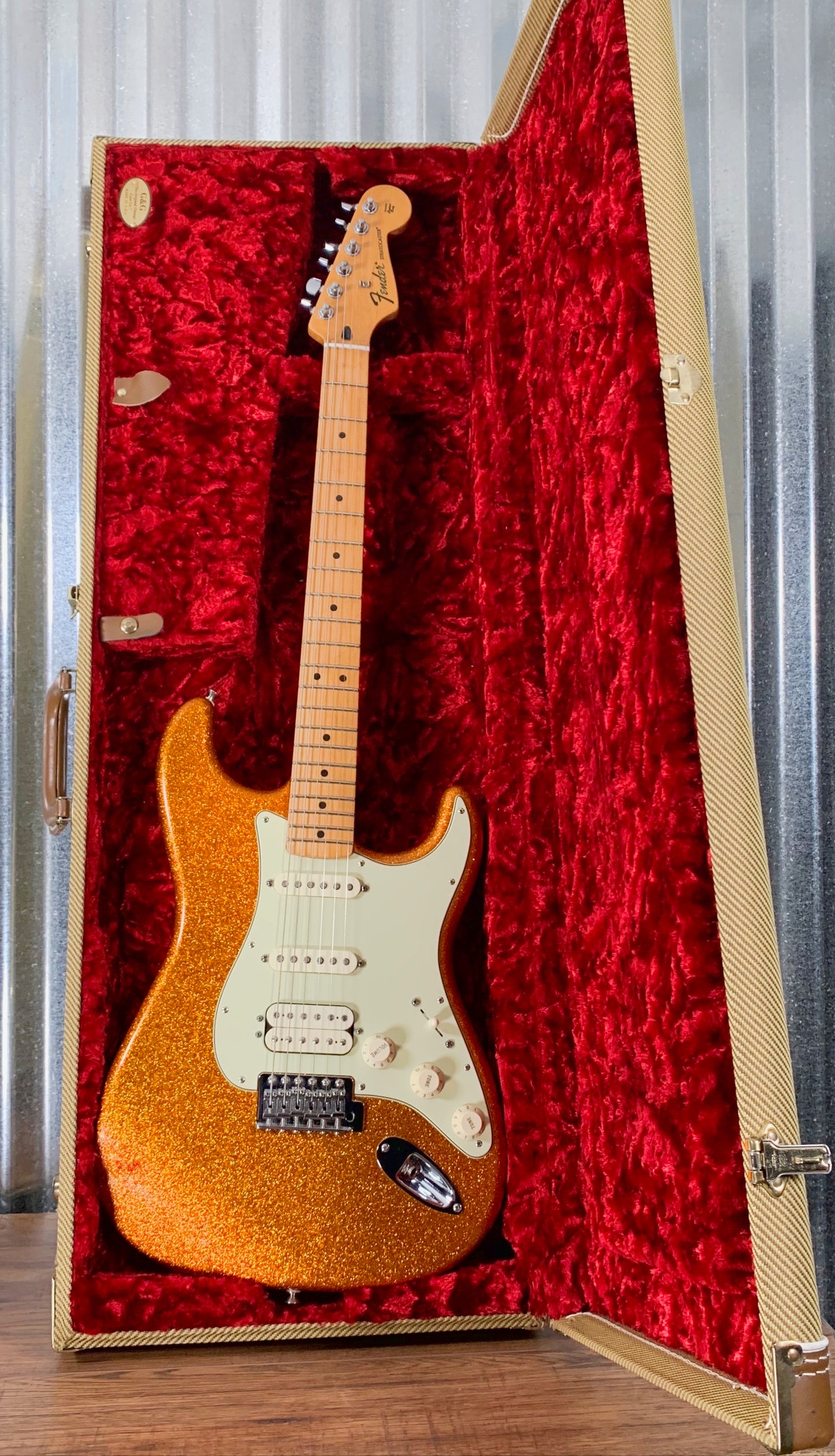 Fender MIM FSR Standard Stratocaster HSS Maple Sunfire Orange Flake Guitar & Case #6392 Used