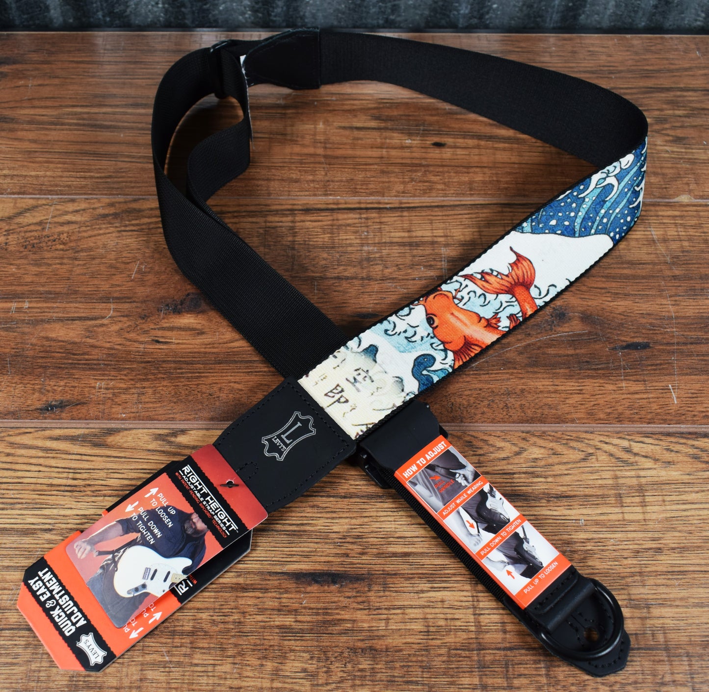 Levy's MPRH-16 2" Right Height Adjustable Printed Guitar & Bass Strap Koi Fish & Wave