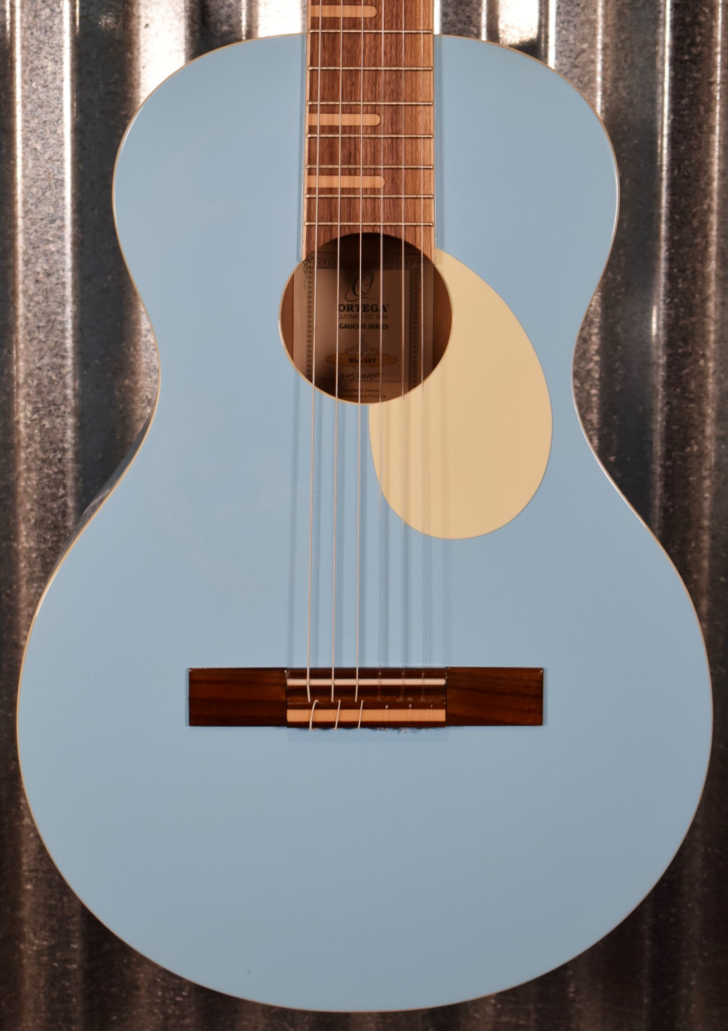 Ortega RGA-SKY Gaucho Acoustic Nylon String Parlor Sky Blue Guitar & Bag #0100