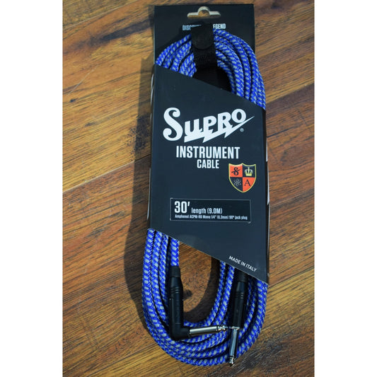 Supro USA CY-30 30' Guitar Bass Instrument Right Angle Cable Blue