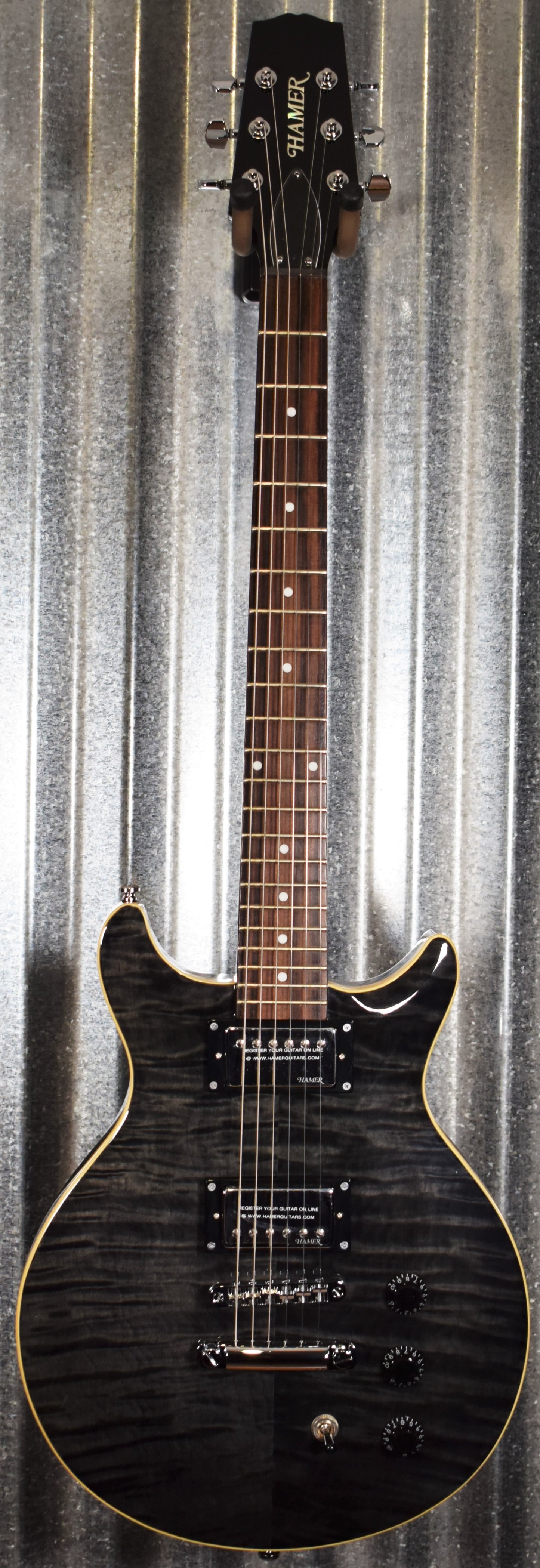 Hamer Archtop Flame Trans Black Double Cut Guitar SATF-TBK #0208