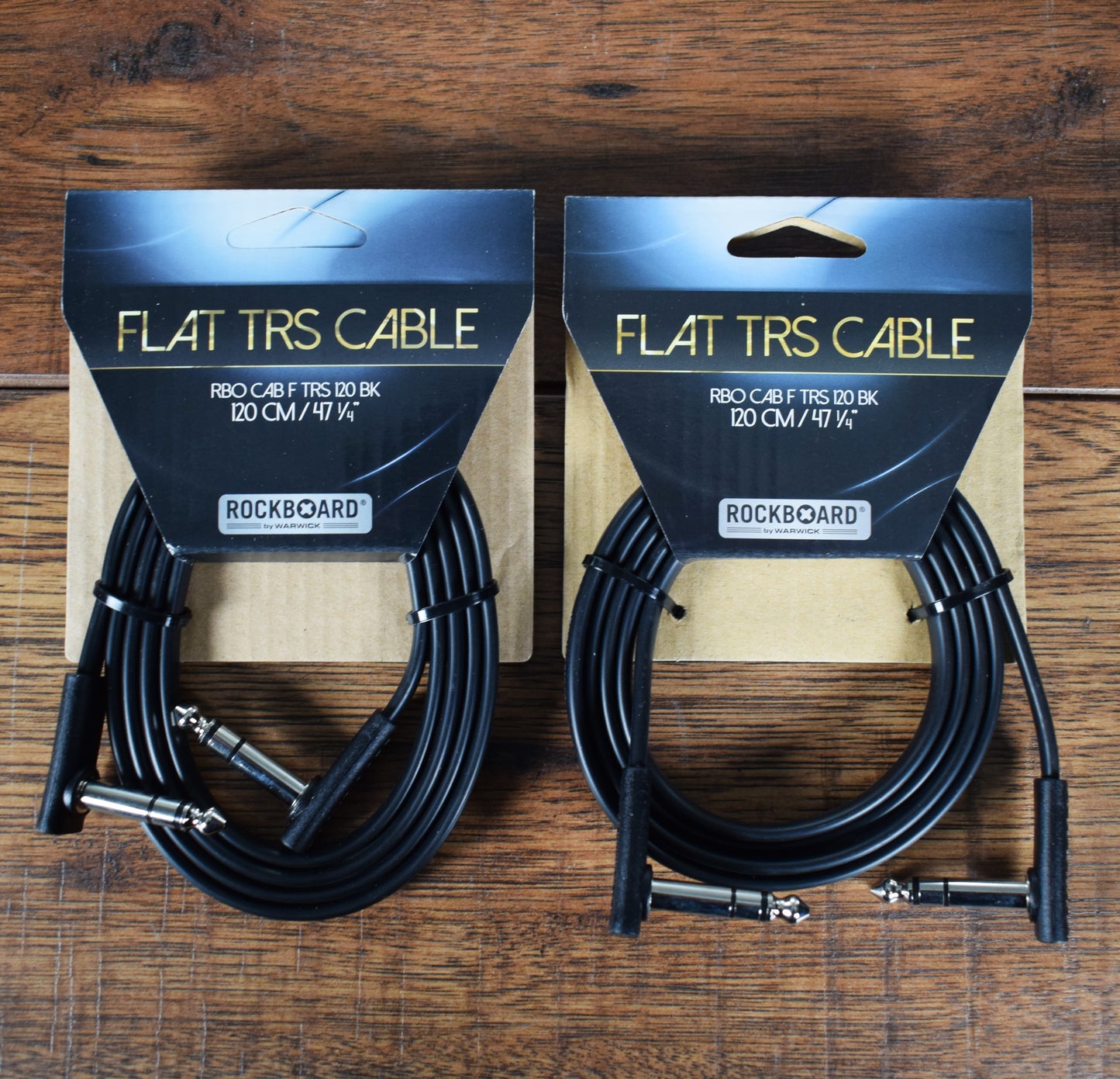 Warwick Rockboard Flat Patch TRS Guitar Bass Pedalboard Expression Cable 120CM 3.93' Black 2 Pack