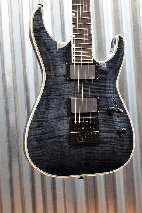 ESP LTD MH-1000 Evertune Flame Top See Through Black EMG Guitar & Case #1716