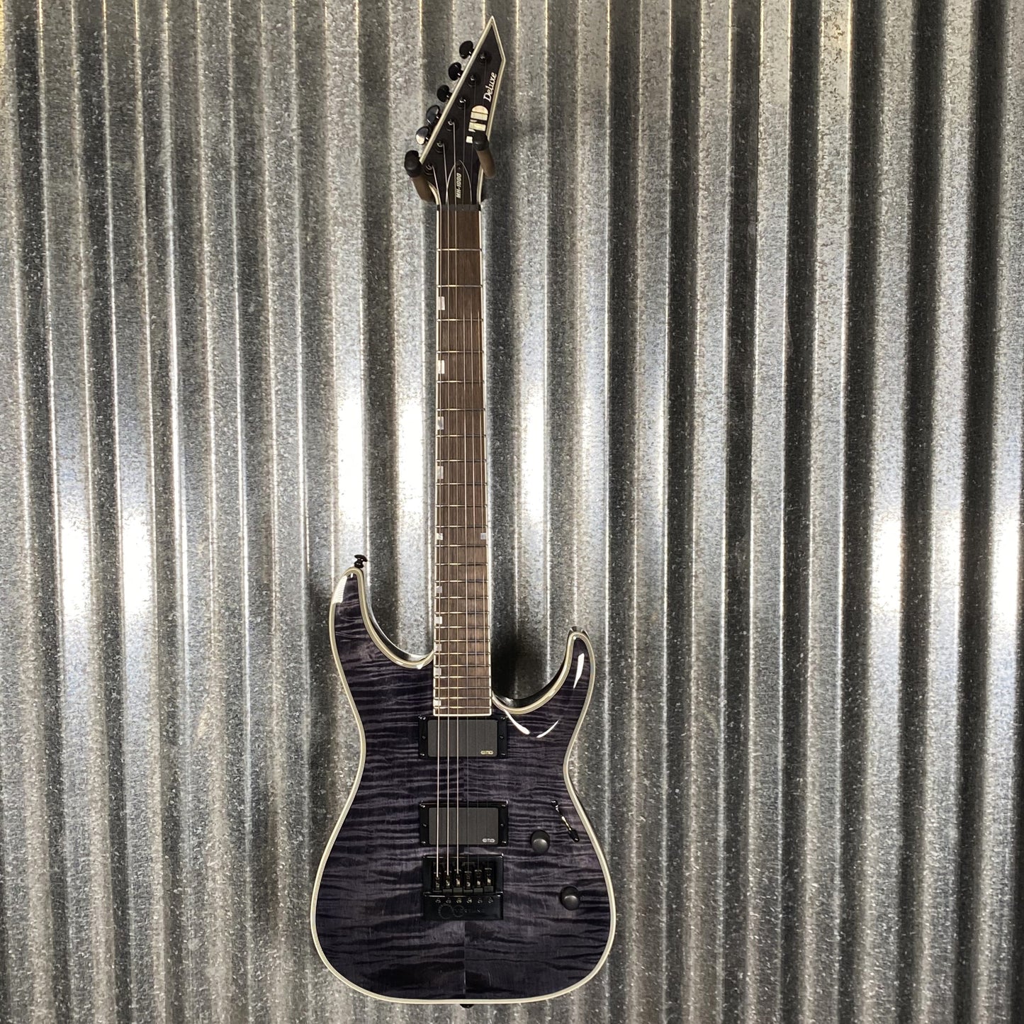 ESP LTD MH-1000 Evertune Flame Top See Through Black EMG Guitar #0789 B Stock
