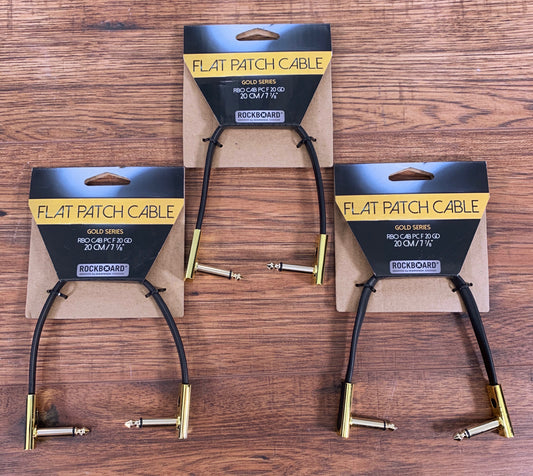 Warwick Rockboard Flat Patch Guitar Bass Pedalboard Cable 20 cm 7.87" Gold 3 Pack