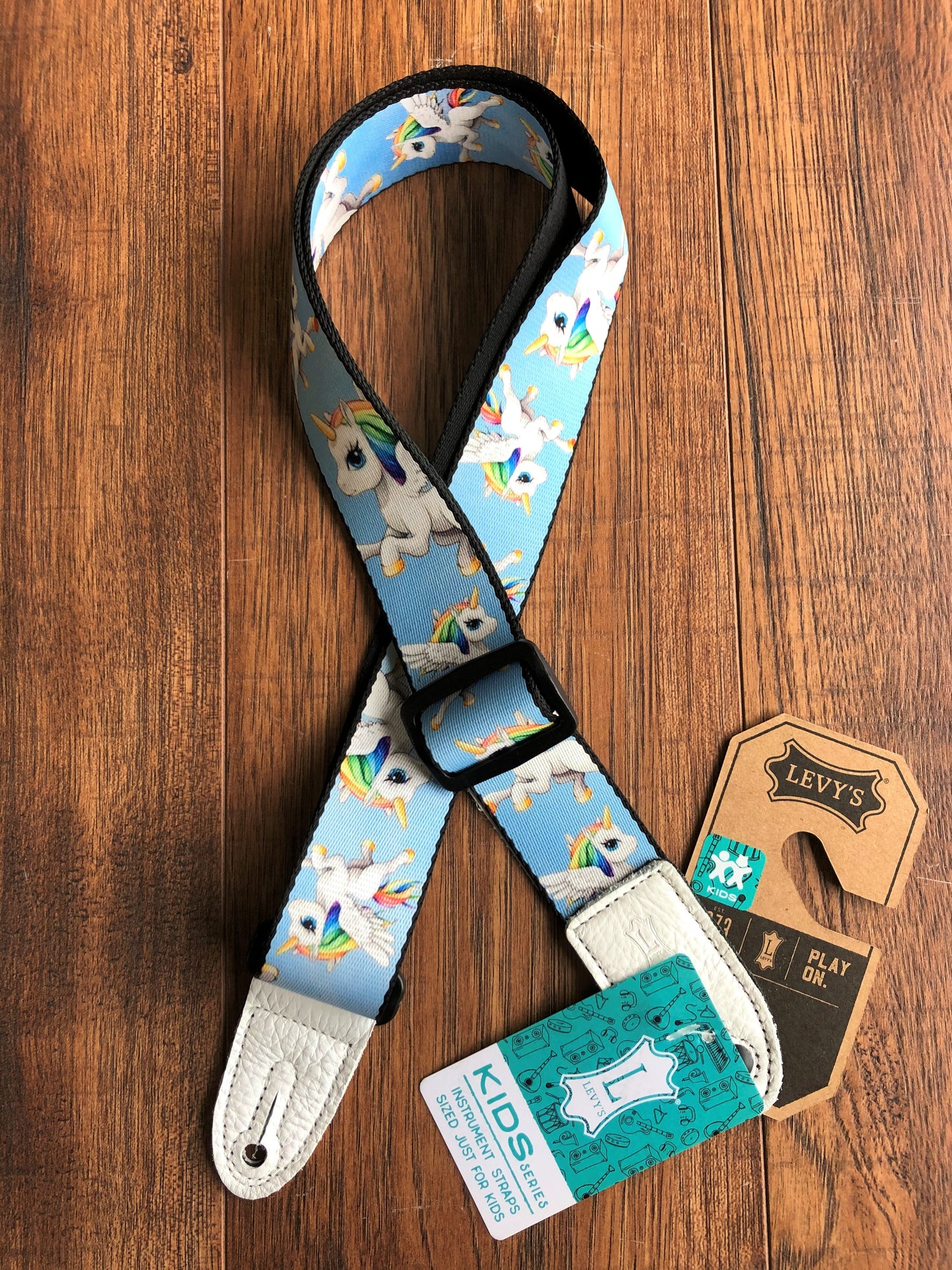 Levy's MPJR-005 1.5" Adjustable Printed Kids Guitar & Bass Strap Unicorn Blue