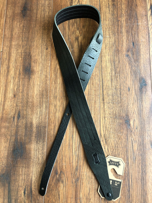 Levy's MV217TS-BLK_BLK Adjstable Veg-Tan Leather Guitar & Bass Strap Black