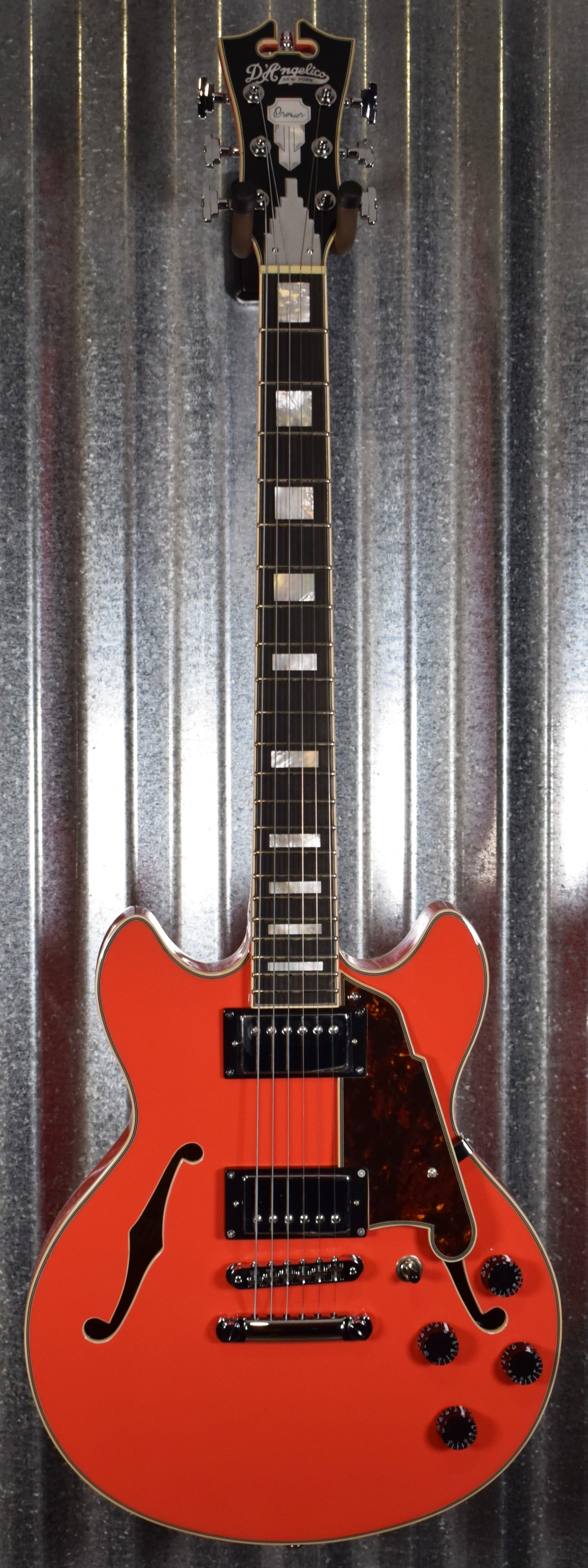 D'Angelico Premier Mini DC Cut Semi Hollow Stop Bar Fiesta Red Guitar & Bag #0182