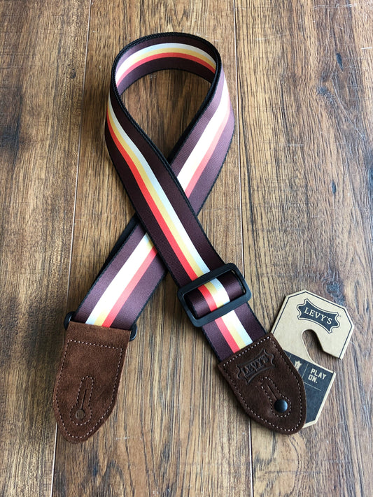 Levy's MP2-001 2" Adjustable Print Poly Guitar & Bass Strap Stripes Brown
