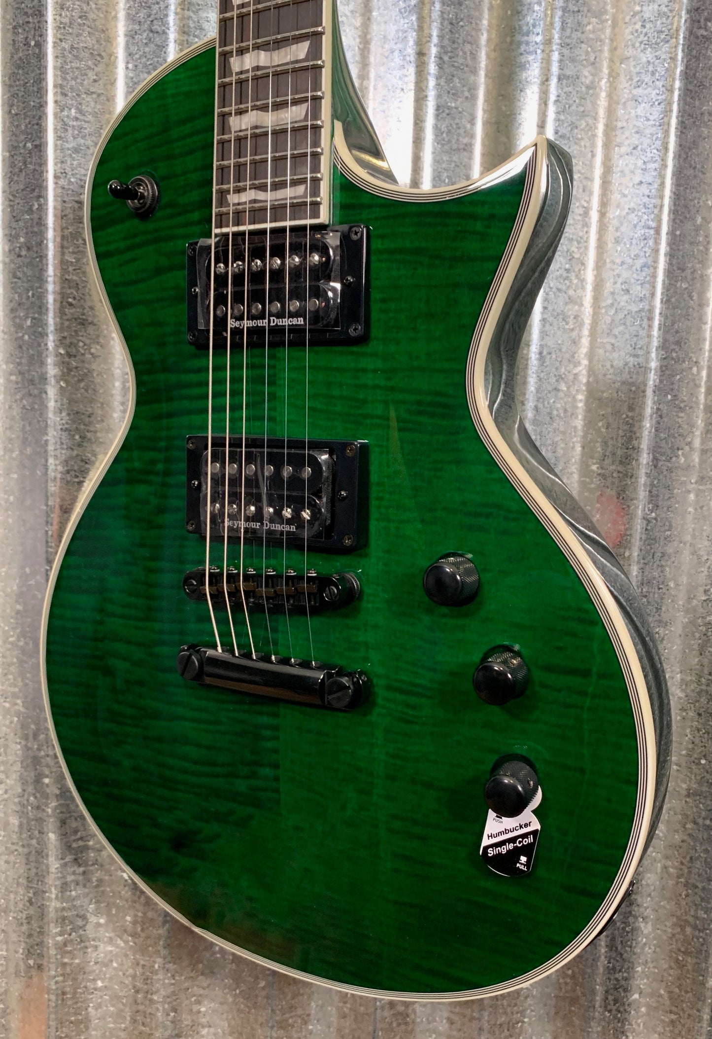 ESP LTD EC-1000 Flame See Thru Green Guitar EC1000FMSTG & Bag #1993