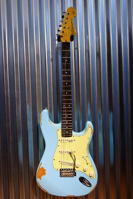 Vintage Icon V6MRLB SSS Relic Distressed Laguna Blue Wilkinson Guitar & Case #62