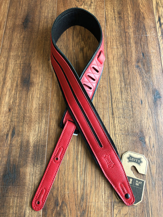 Levy's MG317DRS-BLK-RED 2.5" Adjustable Garment Leather Guitar & Bass Strap Black Red