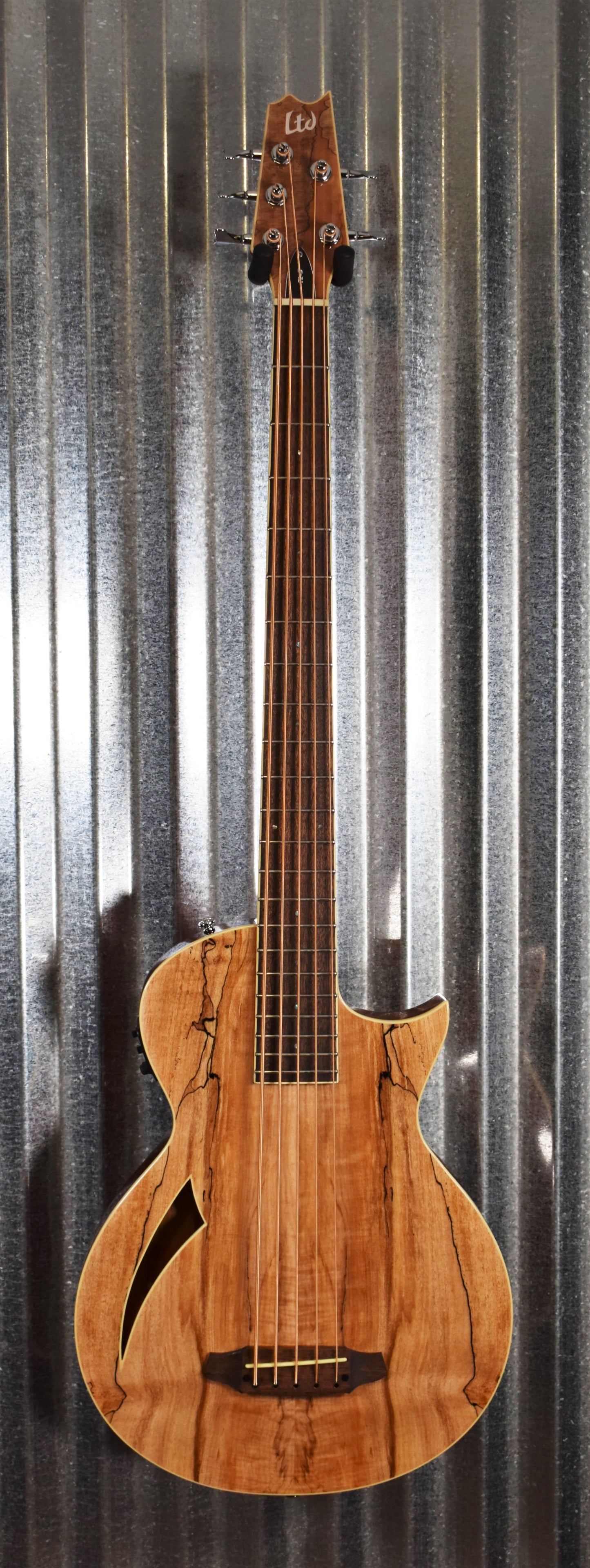 ESP LTD TL-5 Spalted Maple Thinline 5 String Acoustic Electric Bass LTL5SMNAT & Case #0736