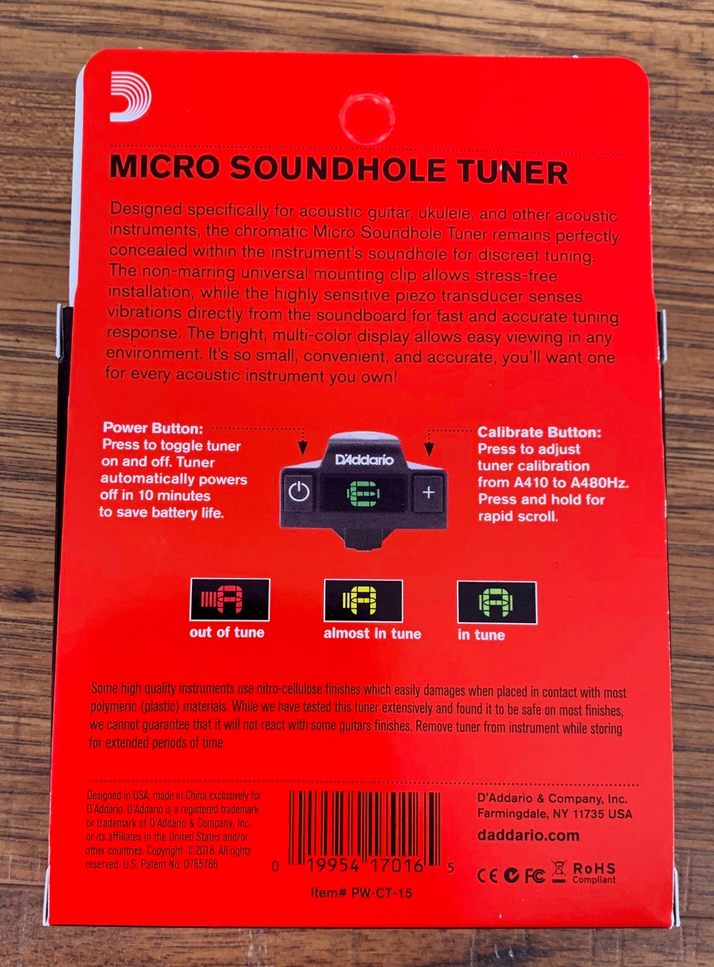 D'Addario Planet Waves PW-CT-15 Acoustic Guitar Soundhole Clip On Tuner