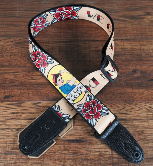 Levy's MPD2-125 2” Polyester Guitar Bass Strap with American Neo-Traditional Rosie the Riveter Motif