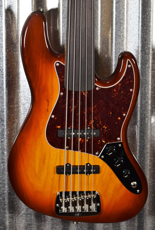 G&L USA JB-5 5 String Fretless Jazz Bass Old School Tobacco Sunburst & Case JB5 2019 #0174