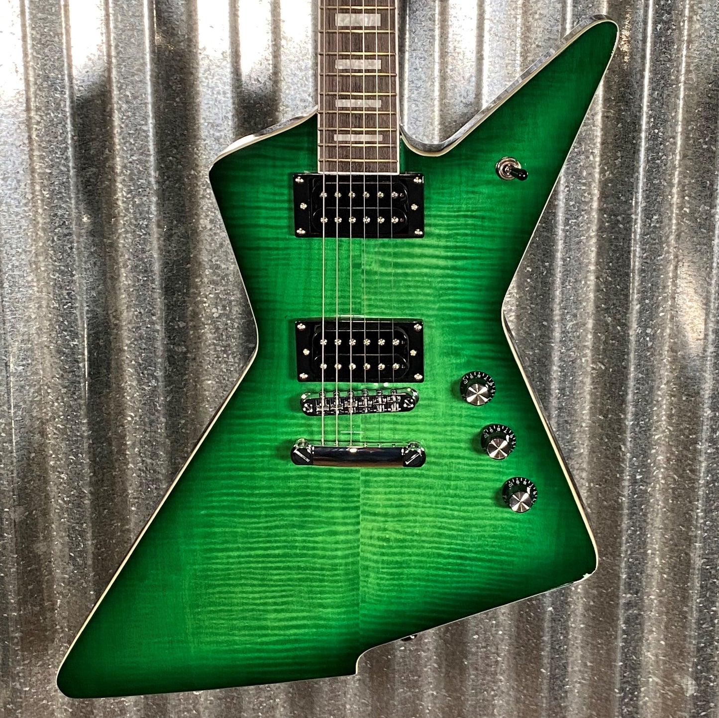 Westcreek Revenge Explorer Flame Transparent Green Burst Guitar #0170 Used