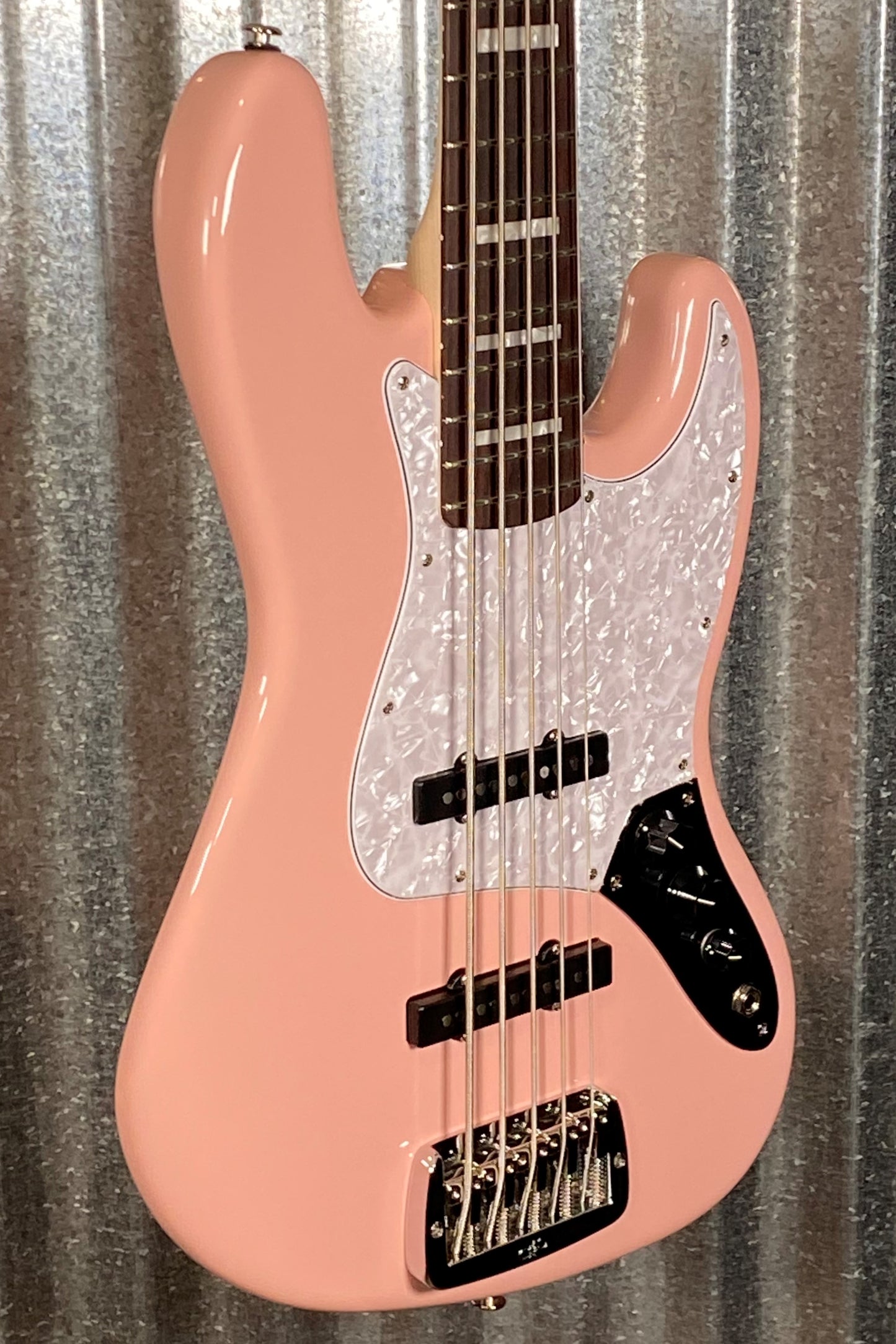 G&L USA JB-5 5 String Jazz Bass Shell Pink & Case JB5 #0031