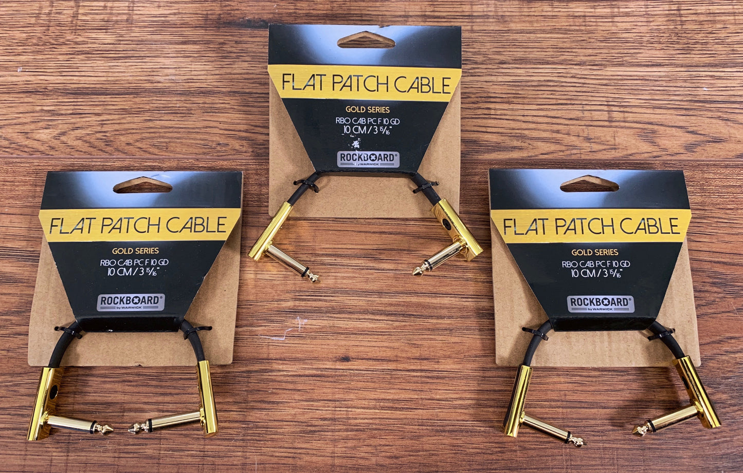 Warwick Rockboard Flat Patch Guitar Bass Pedalboard Cable 10 cm 3.49" Gold 3 Pack