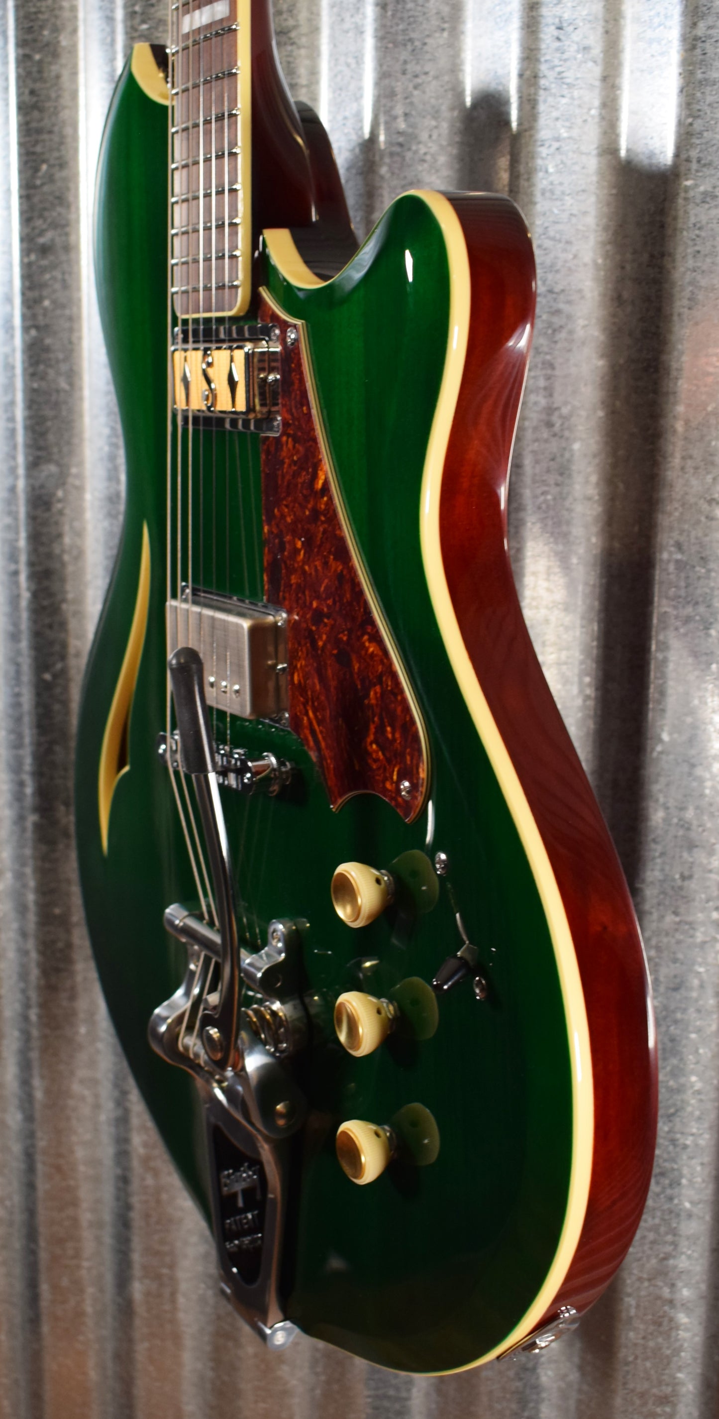 Supro USA 2054BGB7 Conquistador Trans British Green Racing Semi Hollow Guitar & Case Demo #0115